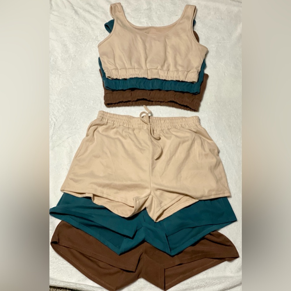 3 pack crop tank and shorts lounge set